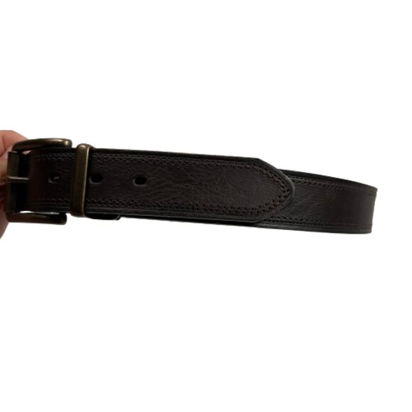 Columbia Mens Leather Belt Size 36 Brown Classic Top Stitching Metal Hardware - Picture 4 of 8